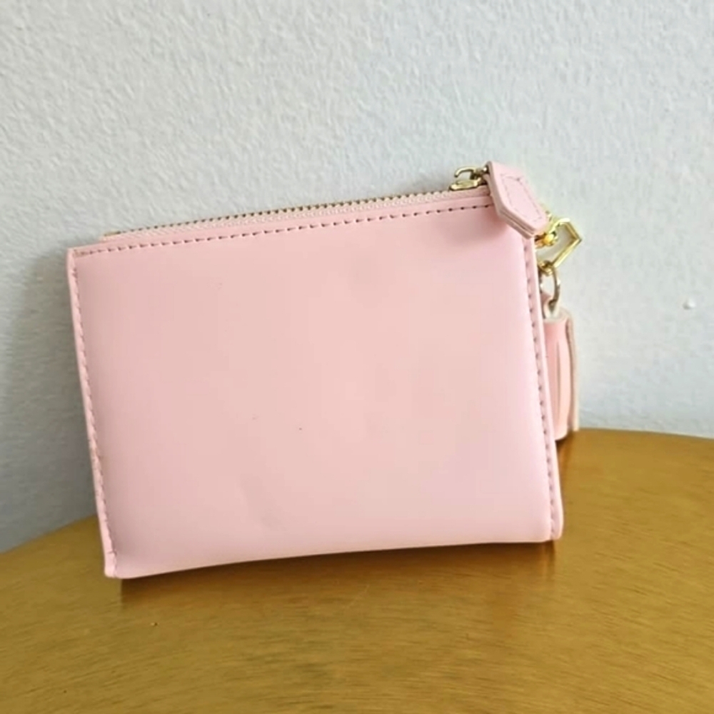 Vintage Pink Small Soft Leather Zip Wallet Card Holder Purse 🌴